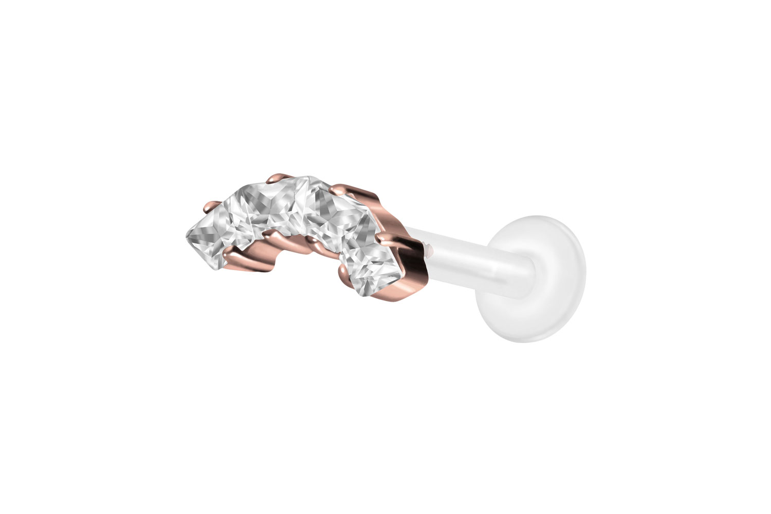 PTFE Labret Piercing mit Innengewinde + Titan-Aufsatz EINGEFASSTE KRISTALLTRAPEZE